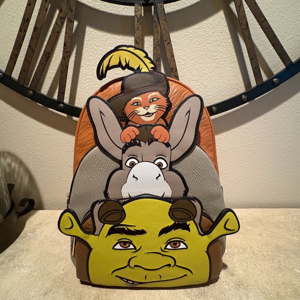 Loungefly Shrek/Donkey & Puss in Boots Backpack Trio NWT